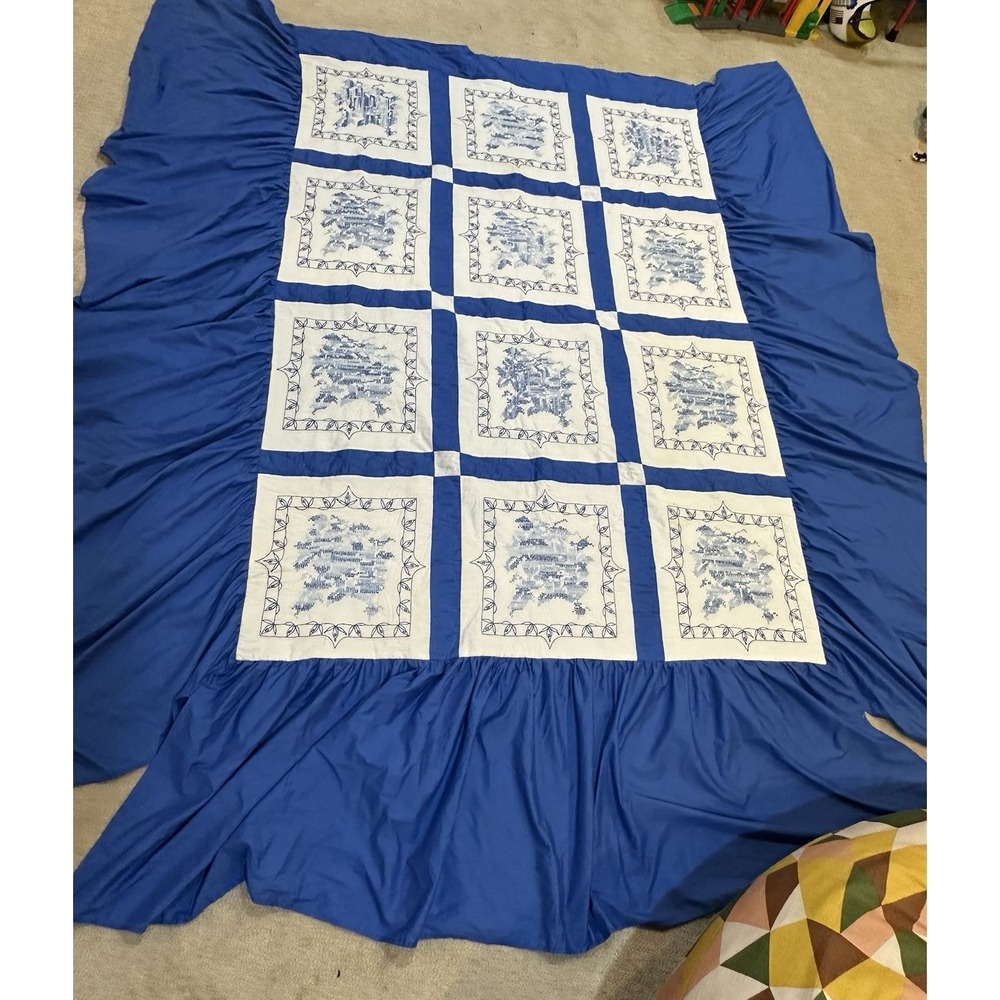 Vintage‎ Quilt Cross Stitch Bed Skirt 81x52